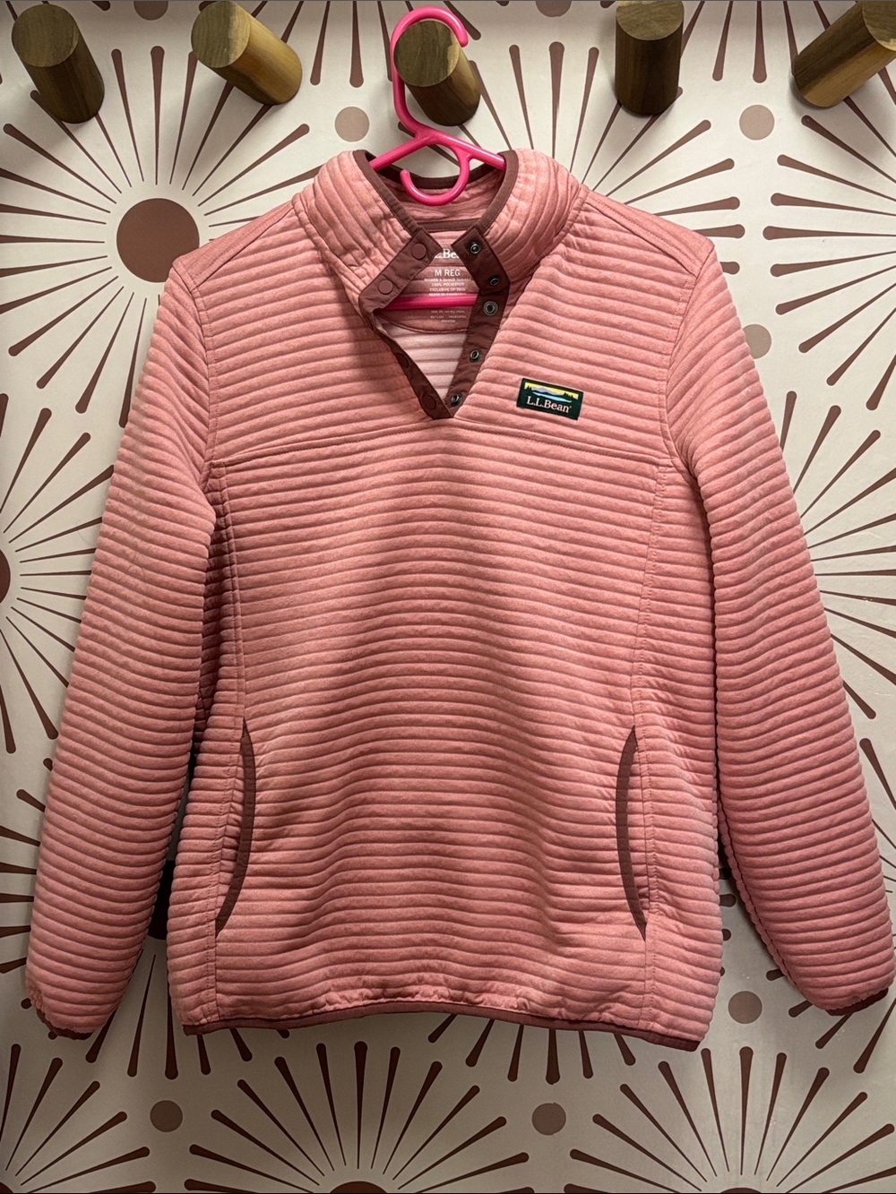 L.L. Bean Quilted 1/4-Snap Pullover in Pink - M